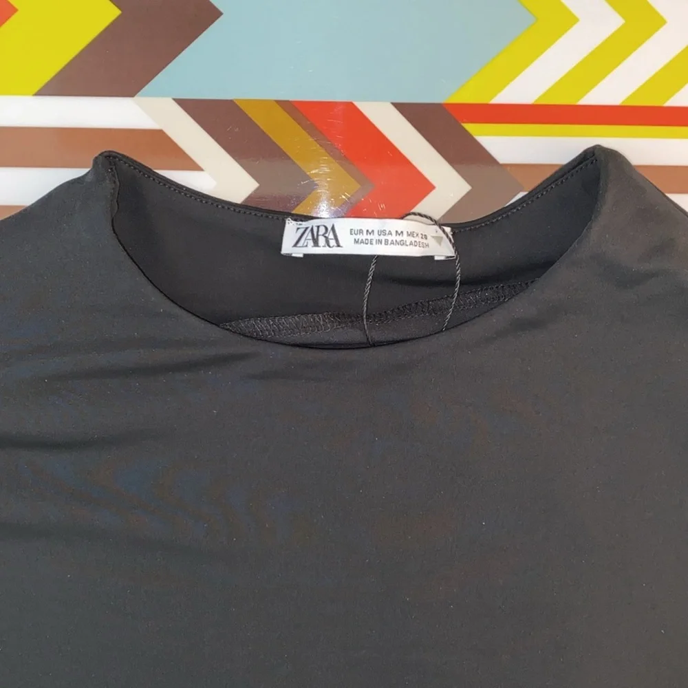 Zara Black Sheath Midi Dress Mock Neck Cap Sleeve - Picture 3 of 4